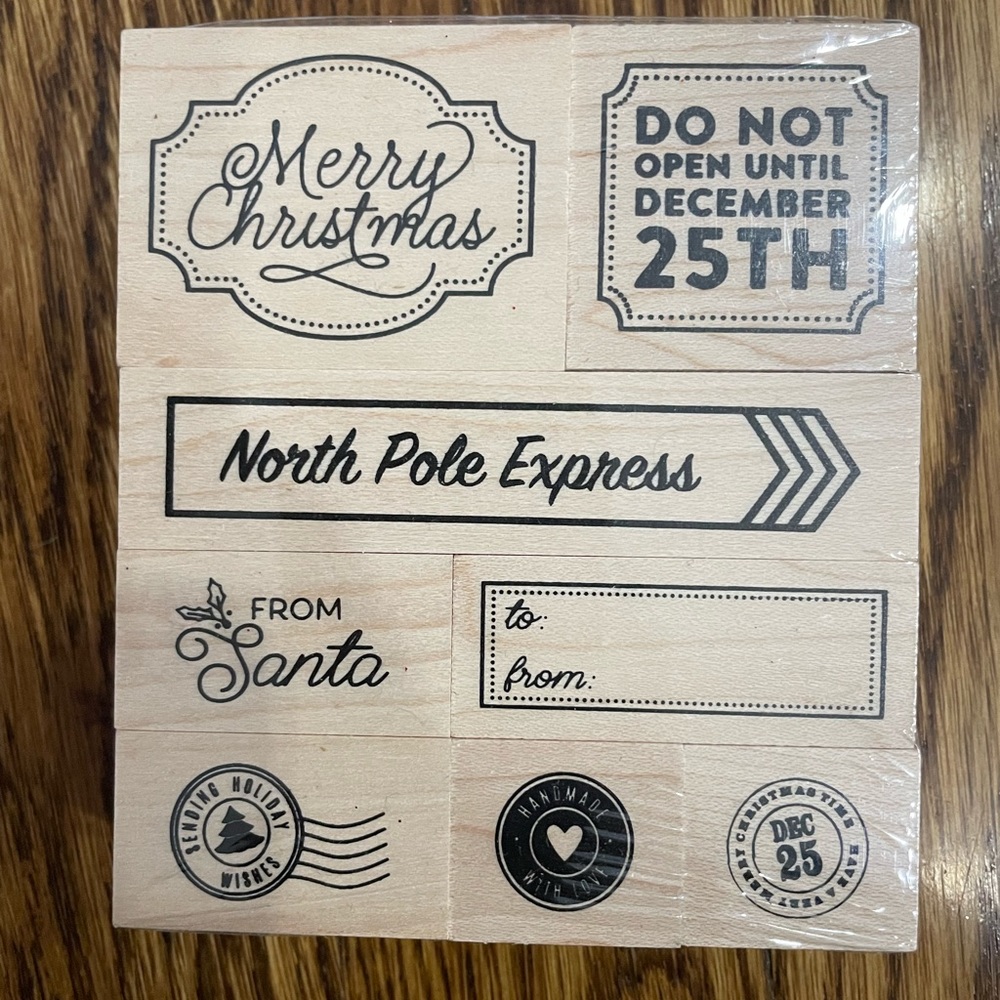 NWT RECOLLECTIONS WOOD RUBBER STAMP SET CHRISTMAS NOEL FROM SANTA DEC 25 NEW 8PC